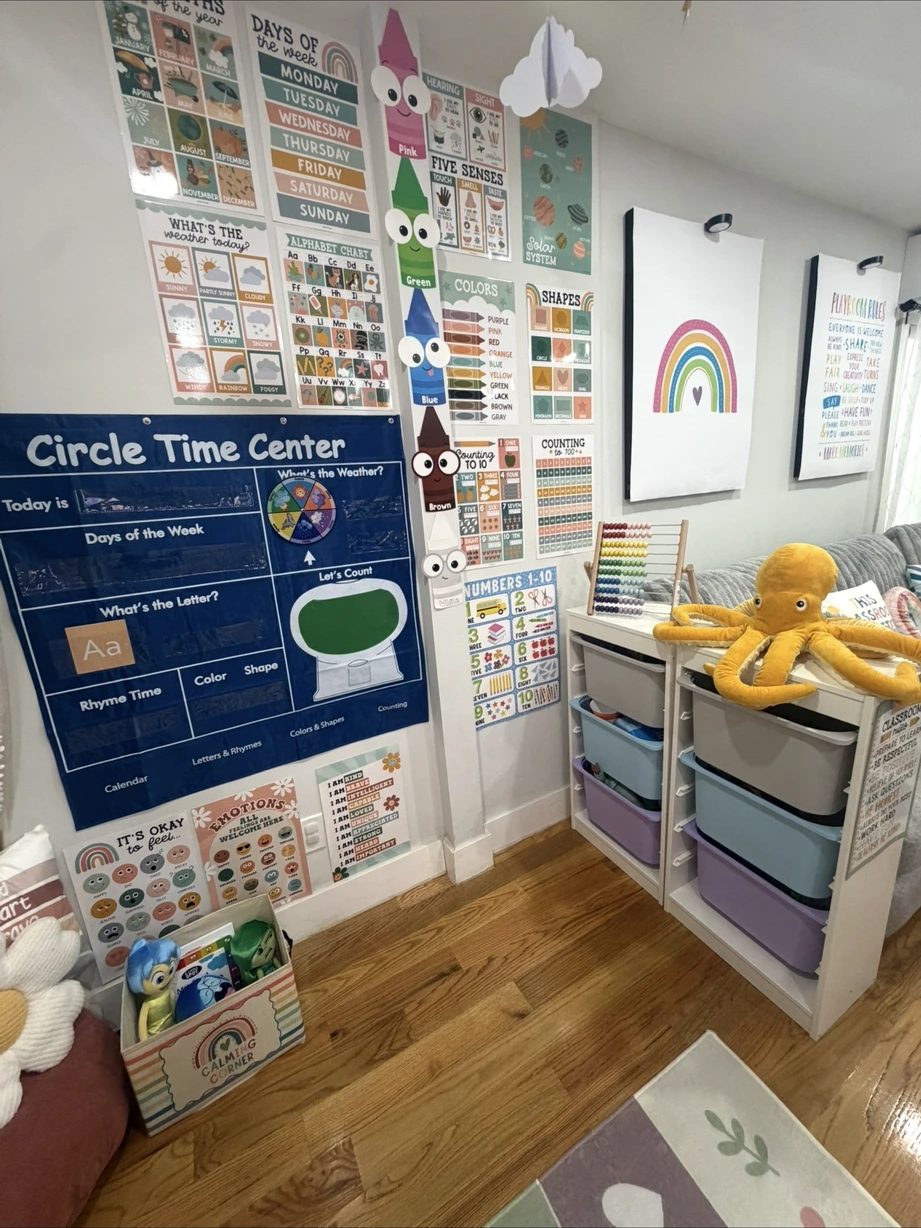Circle Time Center with learning posters and toys